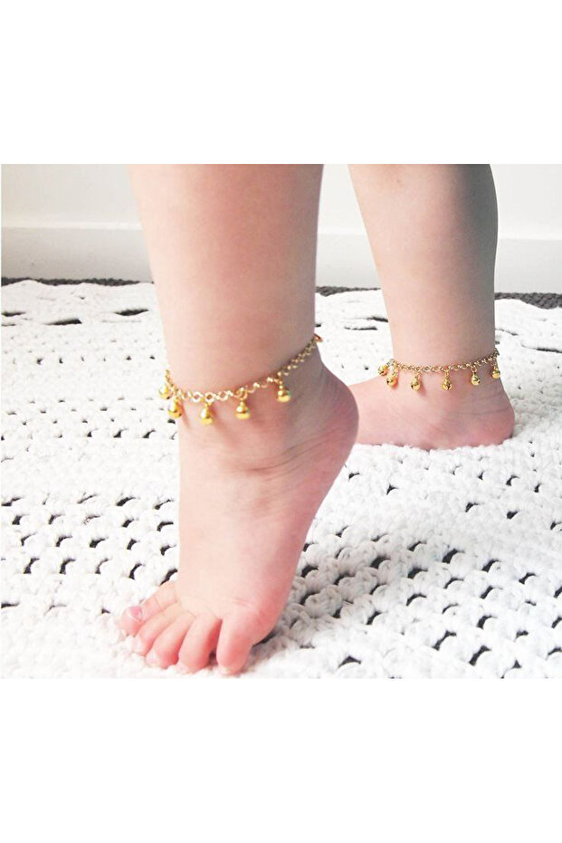 2 Pieces Gold Color Baby Anklet Set with Bells and Chains