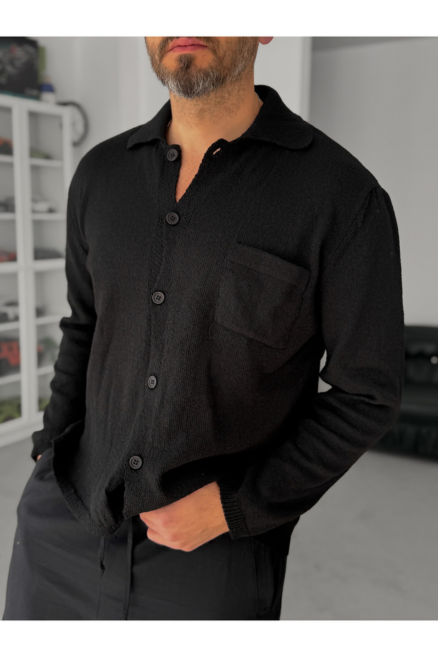 Siyah Basic Triko Gömlek G-010 - 3