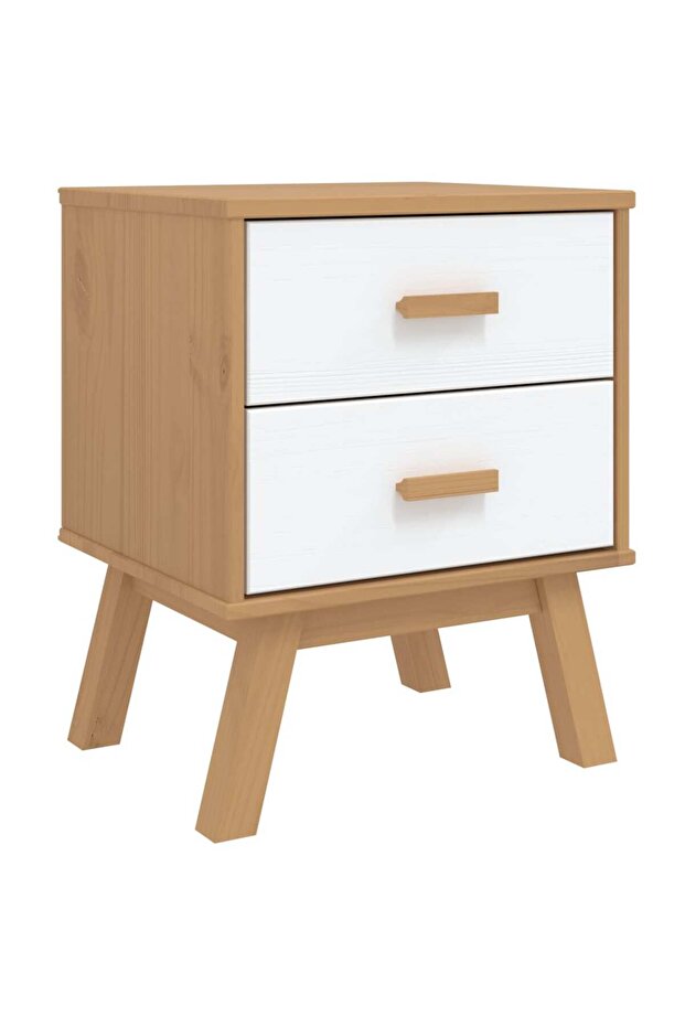 "OLDEN" bedside table, white and brown, solid pine wood - 2