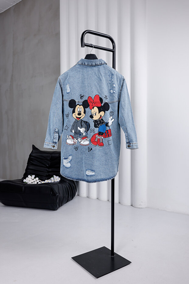 سترة جينز بظهر مطبوع قصة فضفاضة - 2