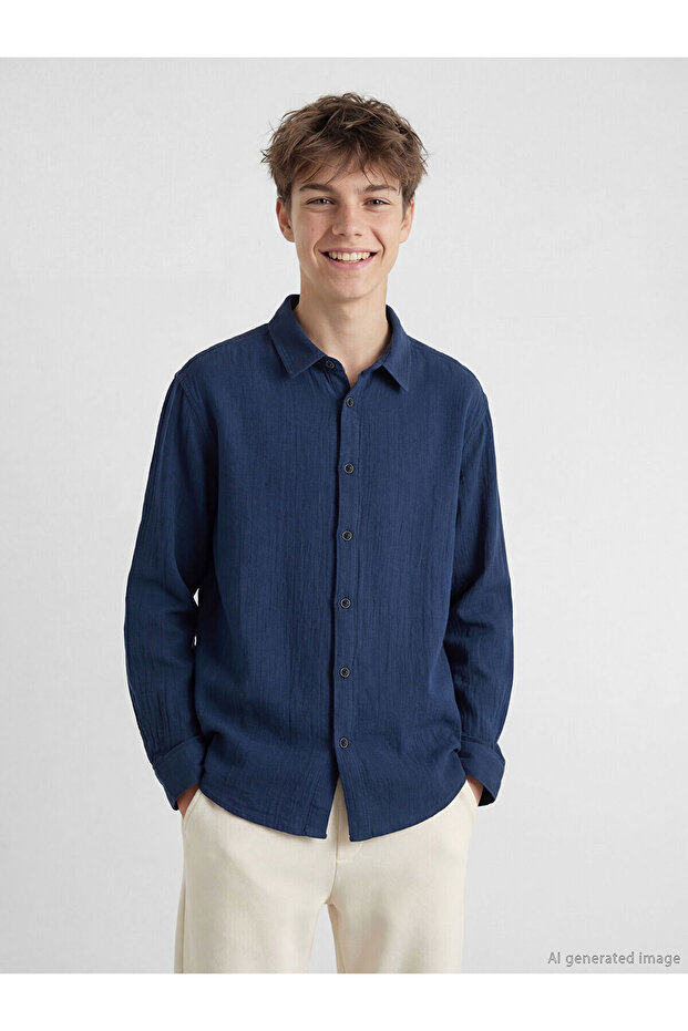 Nevavm Long Sleeve Boys' Muslin Shirt with a Difference