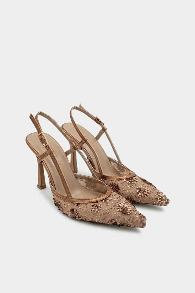 Mass Processing Detailed Women's Copper t Heeled Shoes - Copper