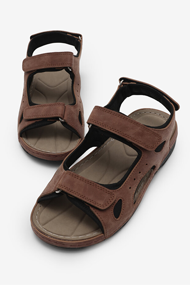 Women's Tan Comfortable Fit PU Sole Velcro Sandals