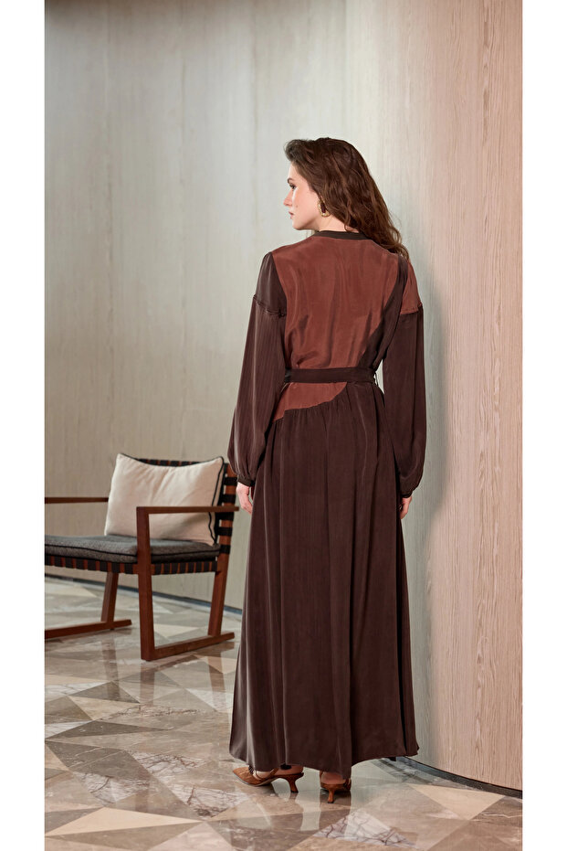 Patchwork Elbise 39801 KAHVE - 2