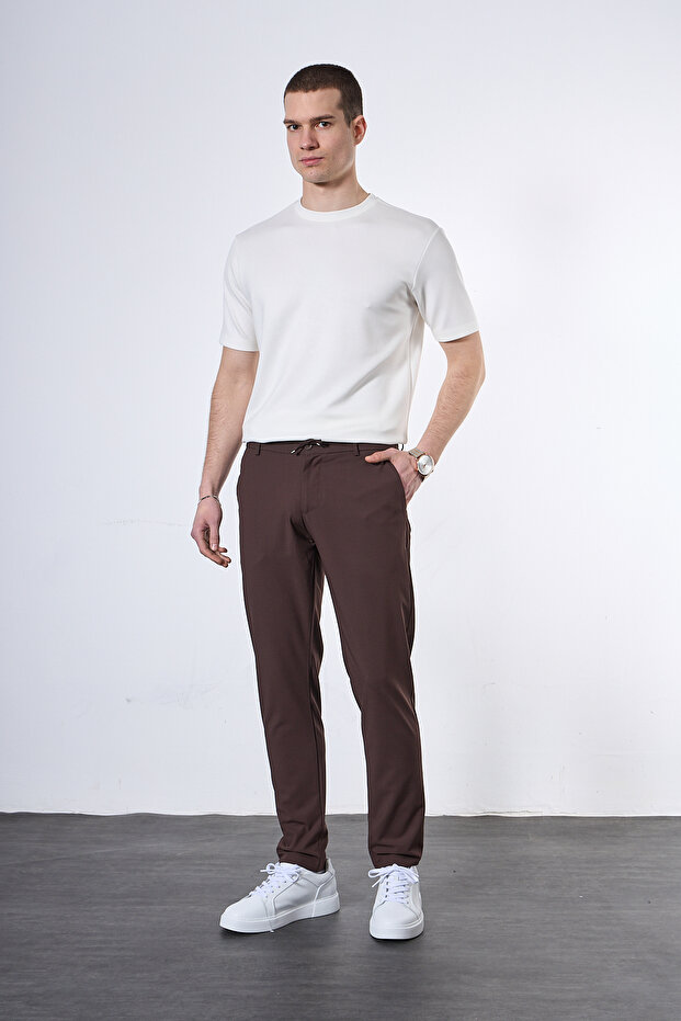 Regular Fit Elastic Waist Fabric Trousers