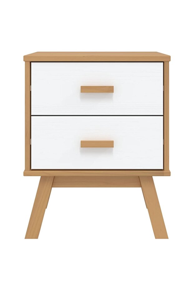 "OLDEN" bedside table, white and brown, solid pine wood - 7