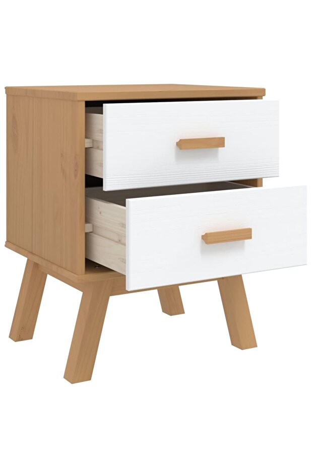 "OLDEN" bedside table, white and brown, solid pine wood - 6