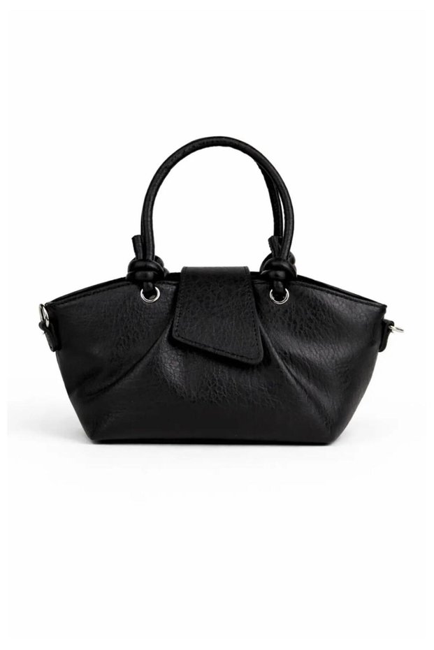 Women's Black Small Crossbody Bag with Flap and Knot Detail, Casual Stylish Mini Shoulder Bag