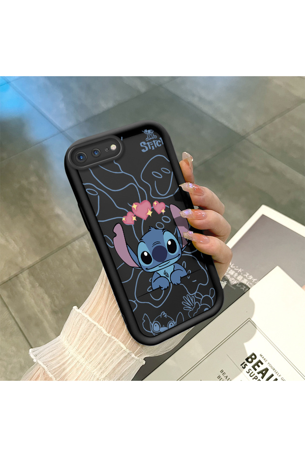 iPhone 7 Plus/8 Plus Compatible Black Silicone Case Shockproof with Camera Protection Stitch Patterned