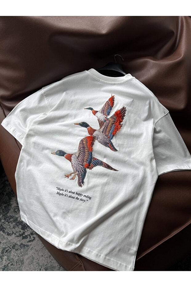 Μπλουζάκι White Goose Patchli oversized SW-5057 - 4