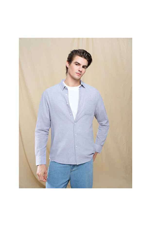 Men's Slim Linen Cotton Solid Shirt