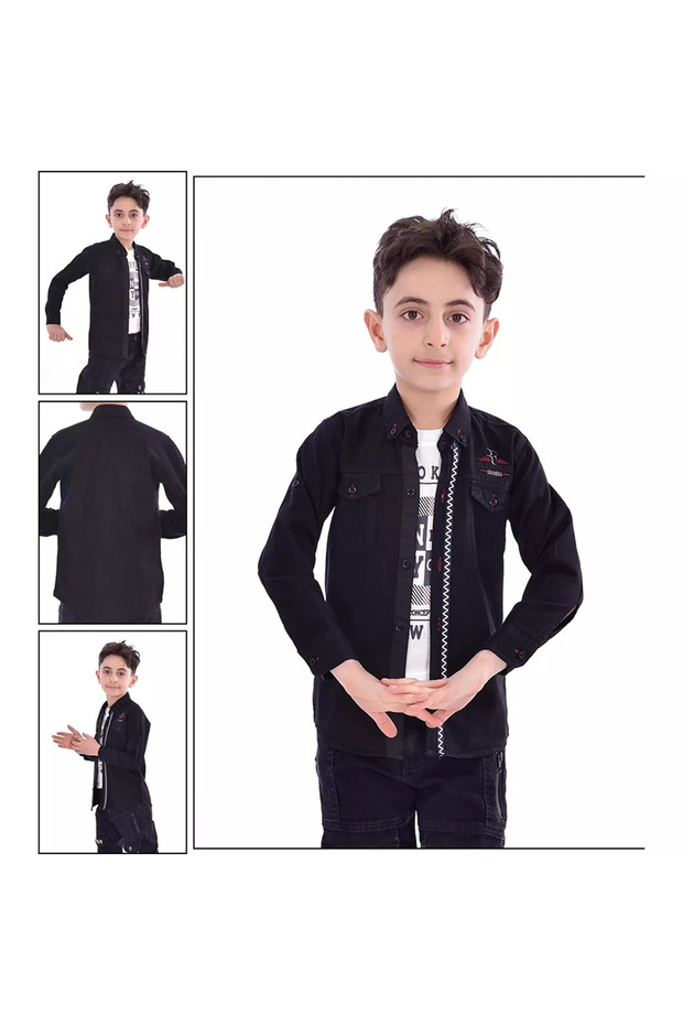 Boy's Denim Denim Shirt+T-Shirt Set