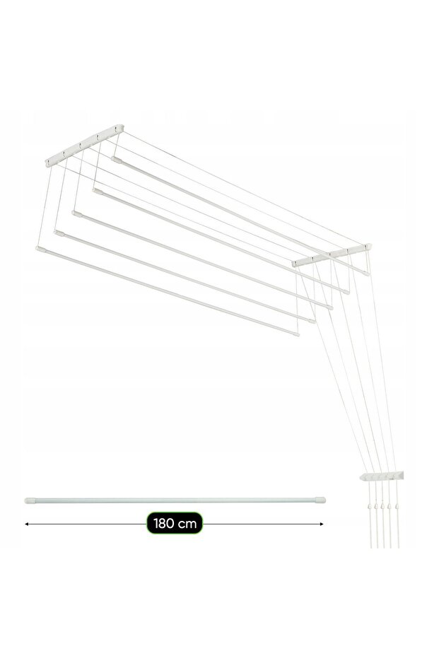 Bathroom Ceiling-Mounted Clothes Dryer 5 Bars 180cm Durable Solid - 6