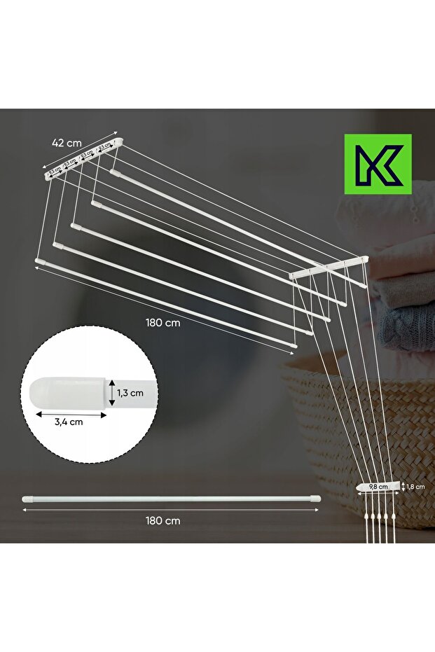 Bathroom Ceiling-Mounted Clothes Dryer 5 Bars 180cm Durable Solid - 3