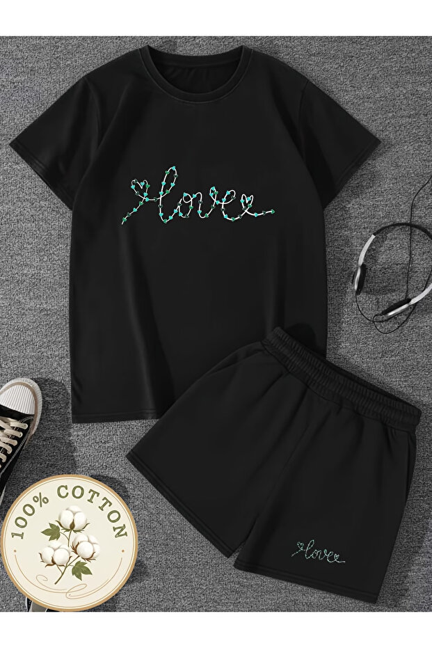 Love Printed Oversized Shorts Set