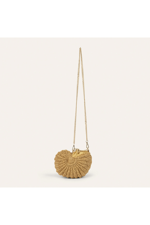 Women's Beige Color Sea Shell Mini Straw Shoulder Bag