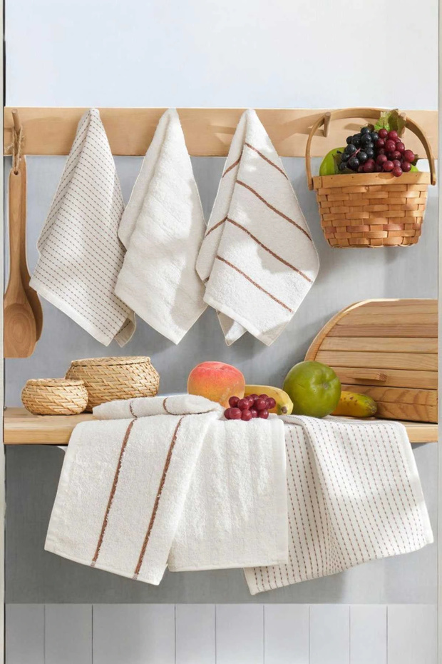 6-Piece Luna Natural Kitchen Towel Set 100% Cotton 30X45 cm Cream