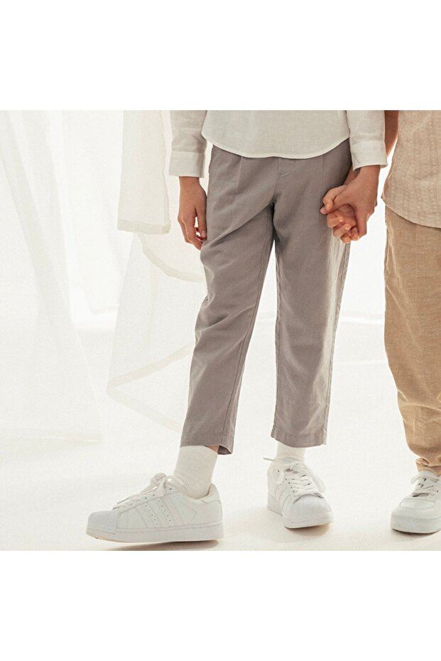 Kids' Regular Fit Linen Cotton Cropped Pants