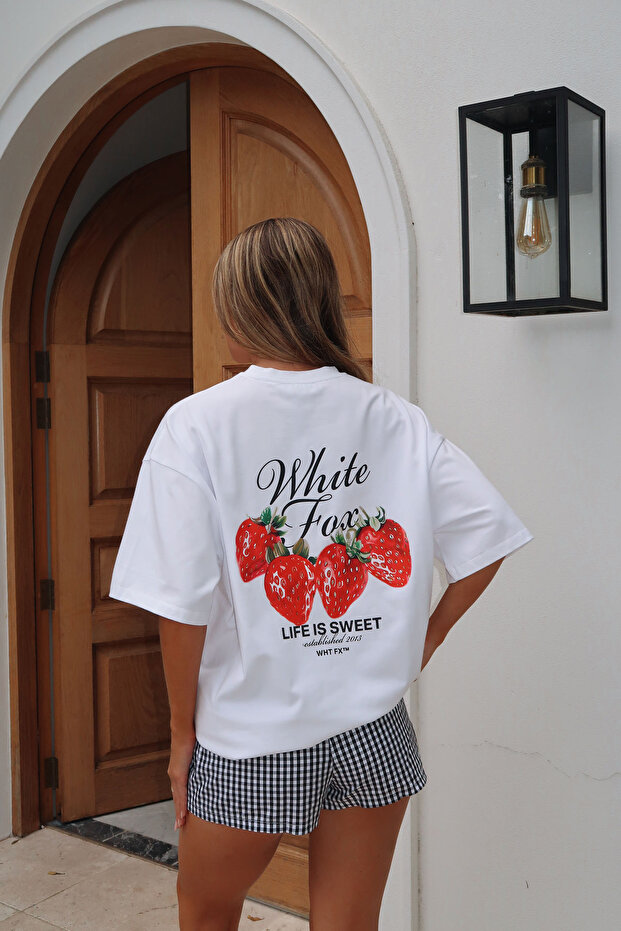 Life Is Sweet Strawberry Printed White Women's T-Shirt