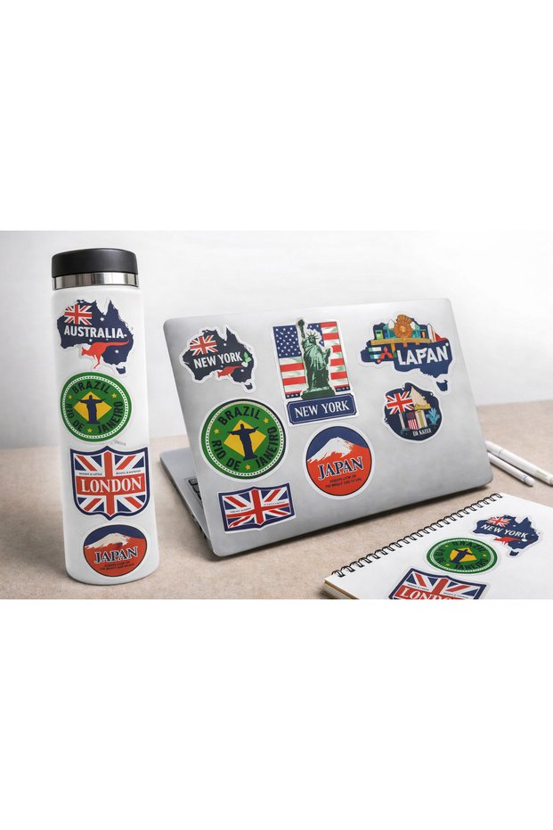 World Cities Sticker Set 22X30 cm – London, New York, Japan, Australia Themed Laptop