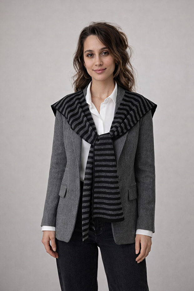 Striped Patterned Reversible Knitwear Office Shawl