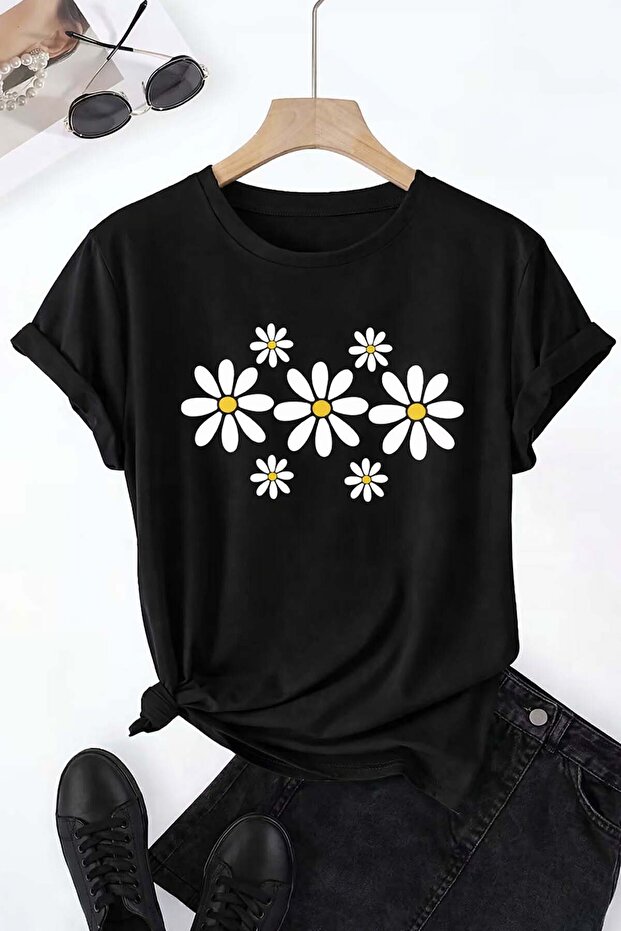 Unisex Black 7Lipapatya Printed Crew Neck T-Shirt