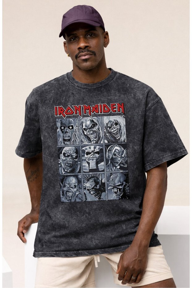 Iron Maiden Rock Metal Music Band Printed Unisex Oversized Vintage Washed T-Shirt