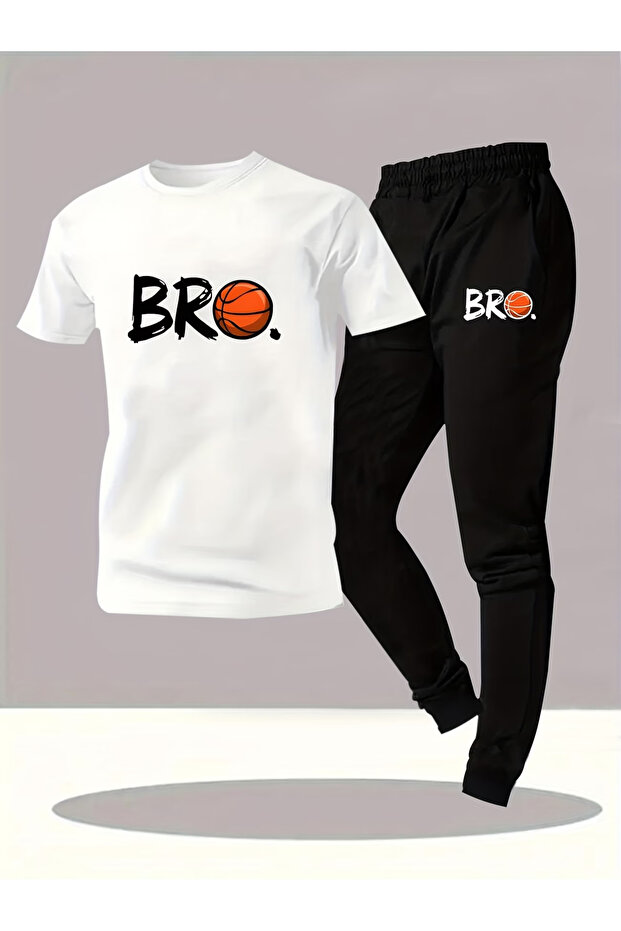 طقم بدلة رياضية BRO مطبوع كبير الحجم - 1