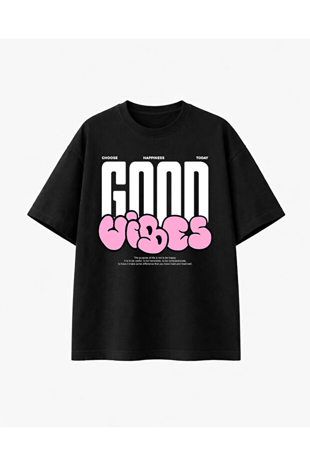Good Vibes Printed Black T-Shirt