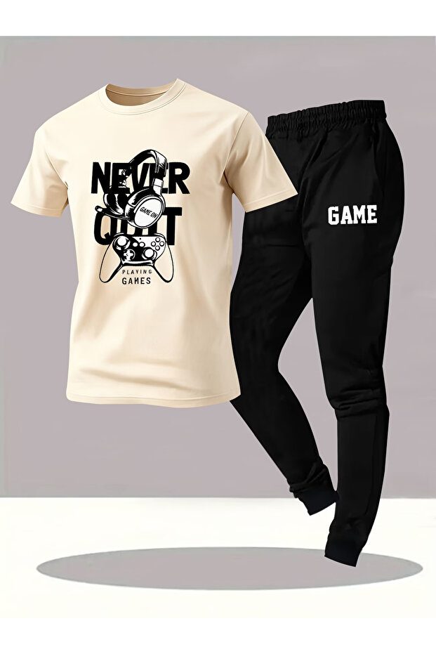 بدلة رياضية كبيرة الحجم من الأسفل إلى الأعلى من NEVER مطبوع - 1