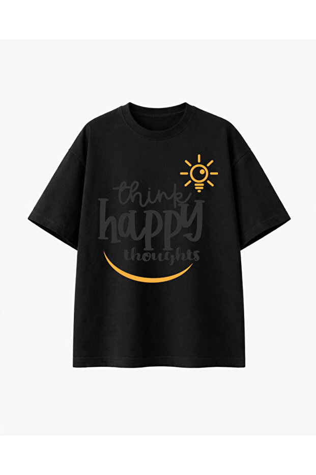 Happy Printed Black T-Shirt