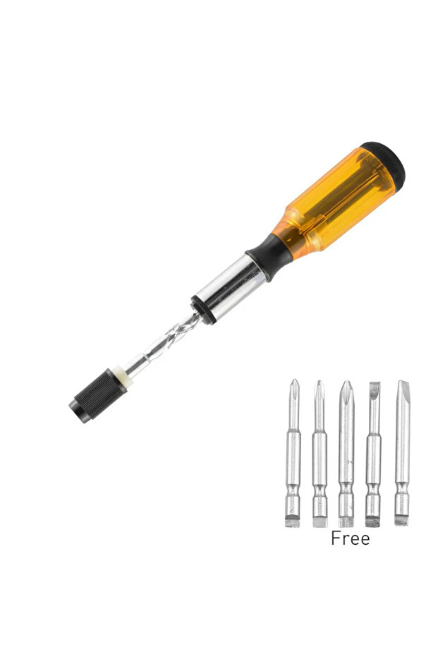 مجموعة رؤوس مفكات يدوية صفراء متعددة الوظائف، رأس دفع أمامي وخلفي، شبه أوتوماتيكية - 1