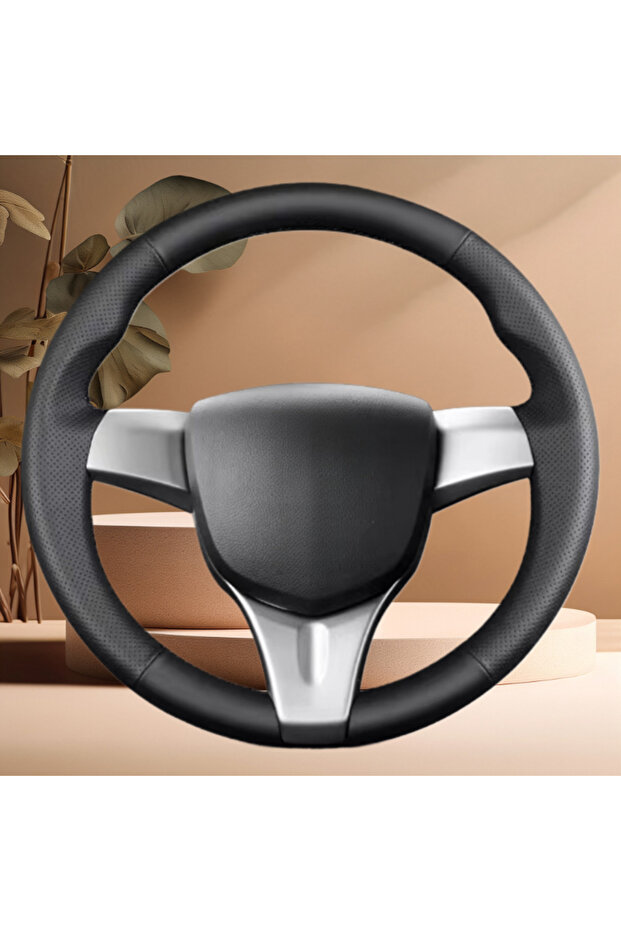 Black line For Chevrolet Spark 11-14 Hand-sewn Steering Wheel Cover; Lightweight and Breathable; Ful