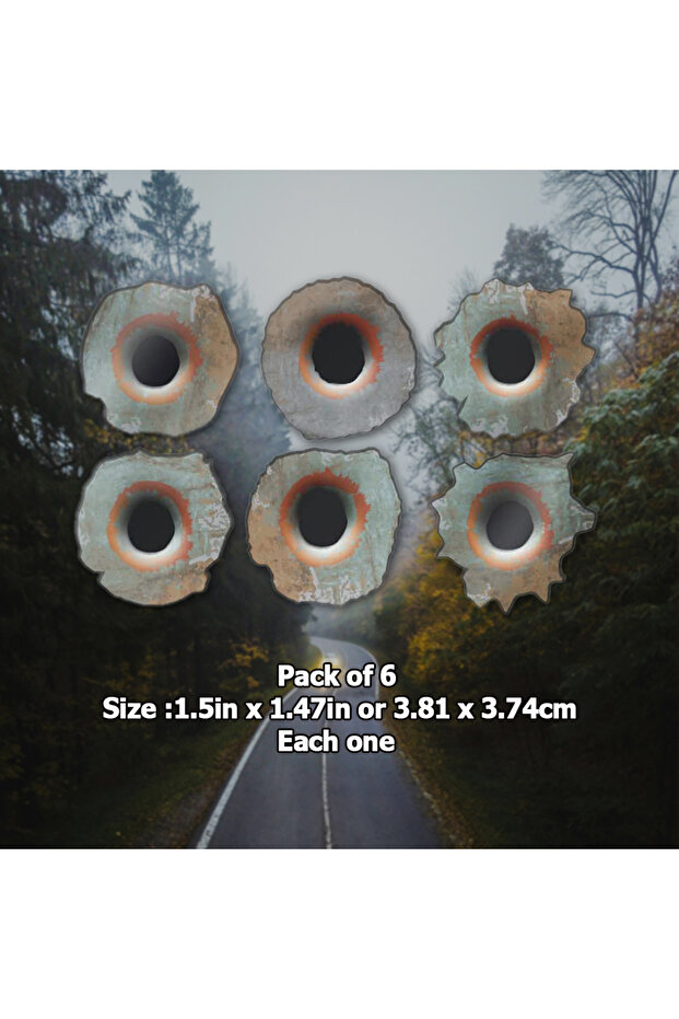 1PCS 6-Piece Rusty Bullet Hole 3D Film Sticker - Large Caliber Realistic Sticker Set for Vehicles an