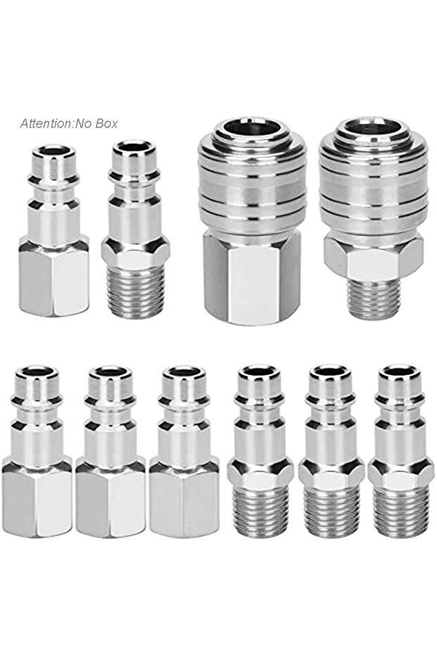 10pcs Bag 10pcs Euro Air Compressor Fitting Kit - 1/4" BSP Male/Female Couplers, Quick Release, Stee