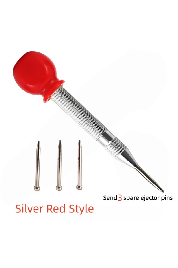 silvery Center Punch, 130mm Automatic Center Punch for Metal, Adjustable Impact Spring Loaded Center