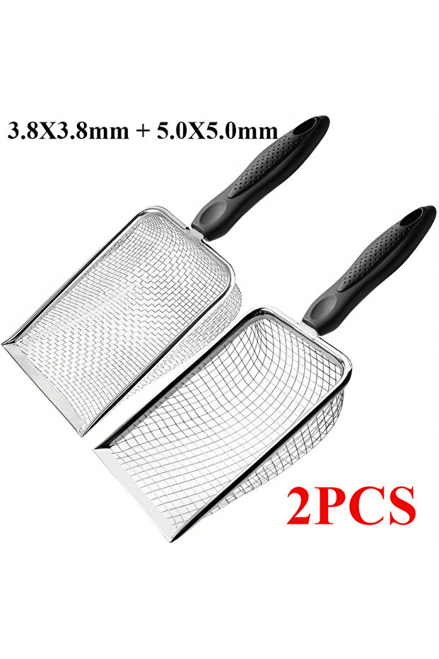 2PCS Stainless Steel Gardening Soil Sifter Pack of 2 with Handle 3.8mm/5mm Mesh for Sand Compost Roc