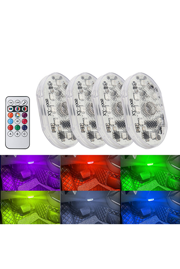 مصباح LED يعمل باللمس USB 4 في 1 (قطعتان/4 قطع) مع 8 مصابيح LED، تحكم صوتي عن بعد، مستشعر، مصباح إضاءة داخلية للسيارة، ني
