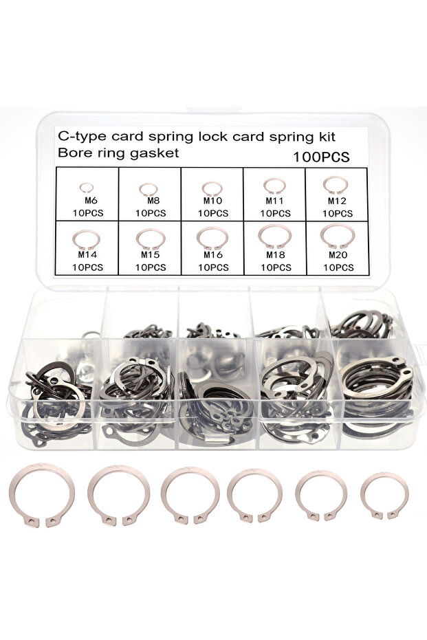 100pcs 100-Piece Stainless Steel Circlip Kit, External/Internal Fixing, C-Type Circlip Lock, Circlip