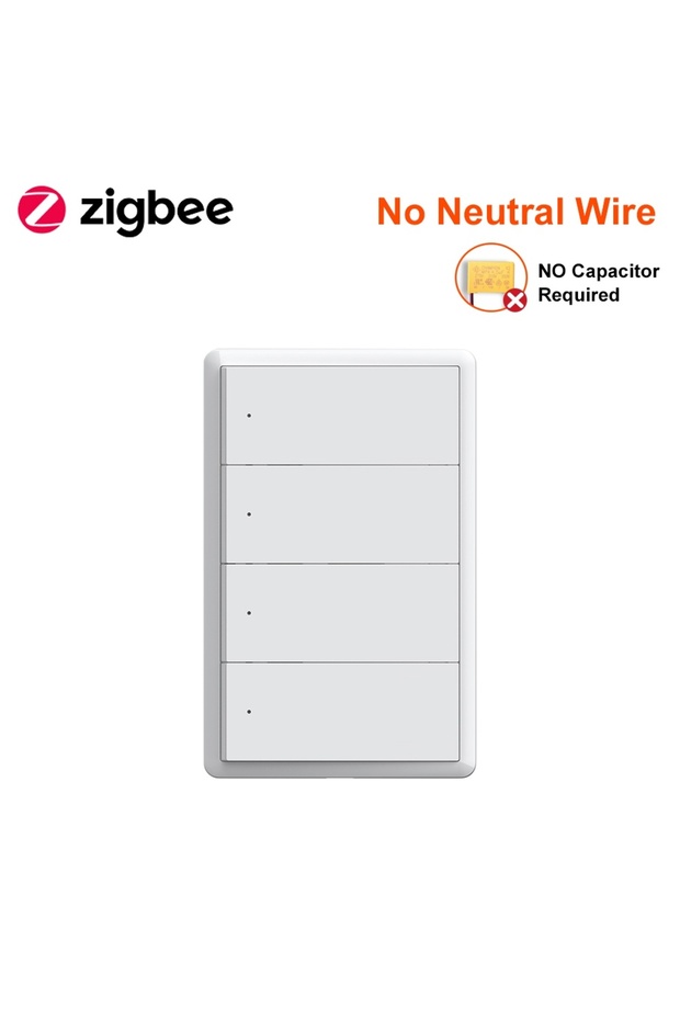 مفتاح إضاءة ذكي من تويا بتقنية زيجبي، رباعي الأزرار (أبيض)، لا يحتاج إلى مكثف، مفتاح حائط بزر ضغط 1/2 - 1