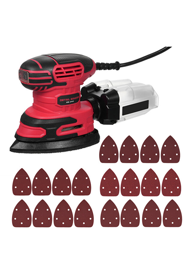 Red Compact Electric Sander Detail Sander 13,000 OPM with Dust Collector 220W 1.6Amp Power Sander wi