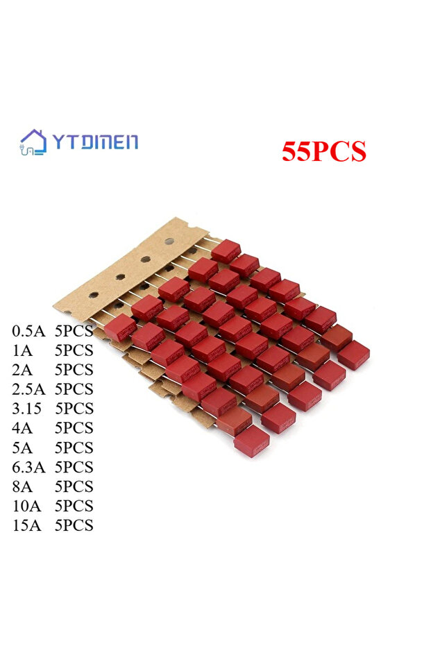 55PCS 55PCS Square Fuse Components Kit 250V Fuse for Slow Blow Tube Fuse 0.5A 1A 2A 2.5A 3.15A 4A 5A