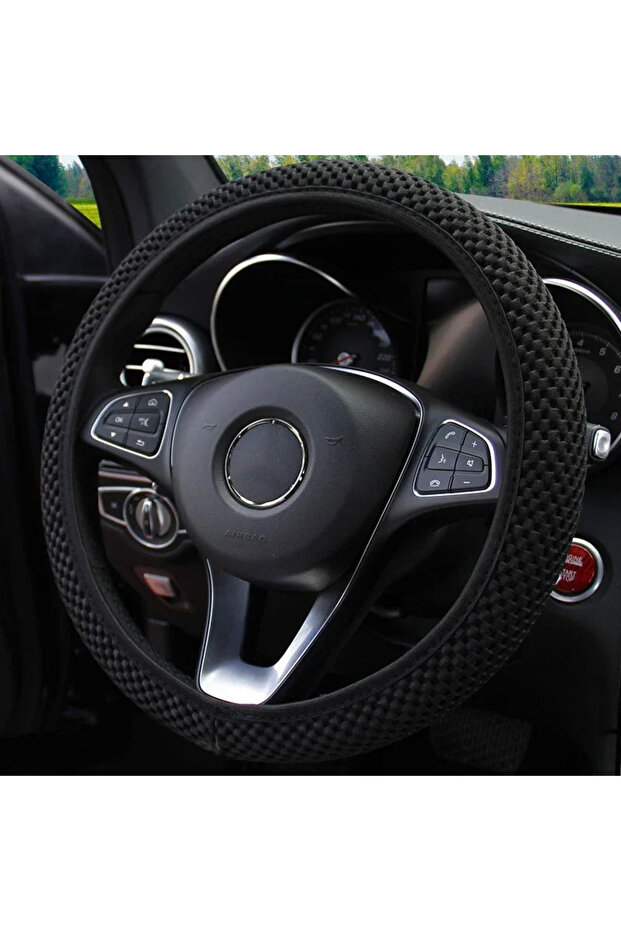 black Car Steering Wheel Cover Breathable FabricMesh Ice Silk Ring Free Elastic Fashion Steering Whe