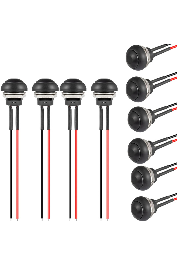 10pcs 10PCS Black 12mm Momentary Push Button Switch SPST Round Waterproof Switch withPre-Soldered Wi