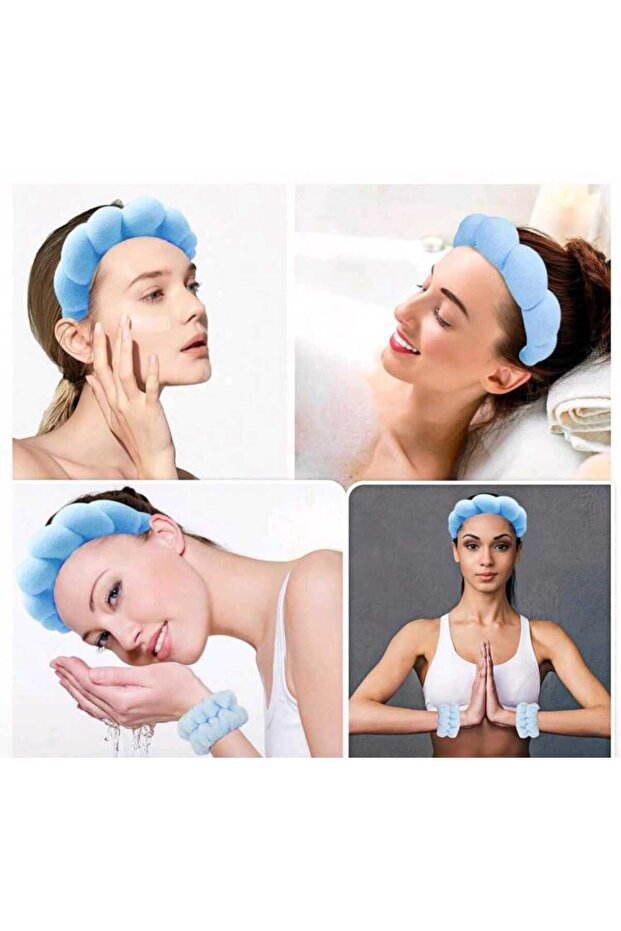 Women's Towel Fabric Curved Spa Makeup Crown and Face Wash Bracelet Set