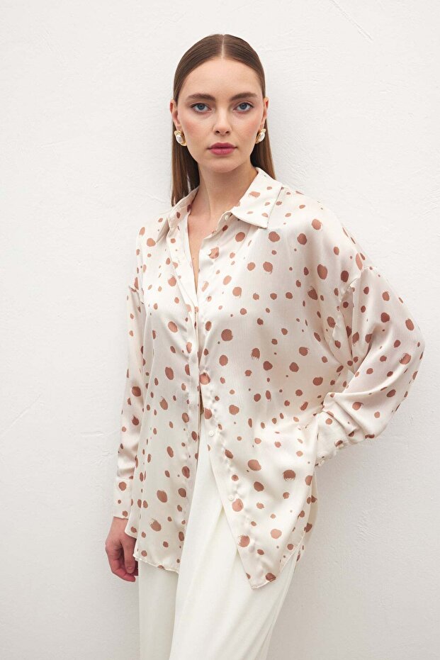Puantiyeli Gömlek - Bej - 2