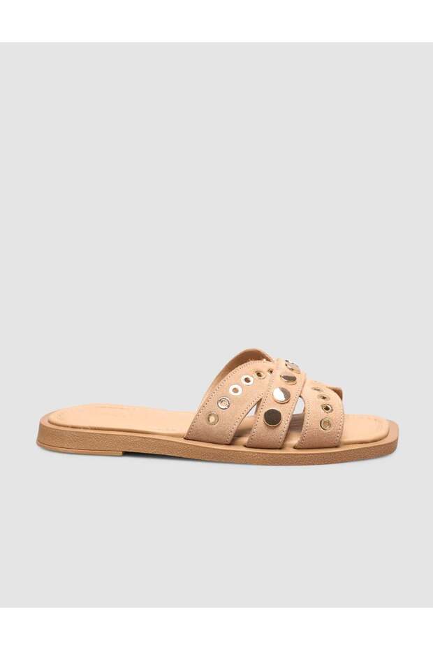 Kum Suede Stone Detailed Genuine Leather Women's Slipper