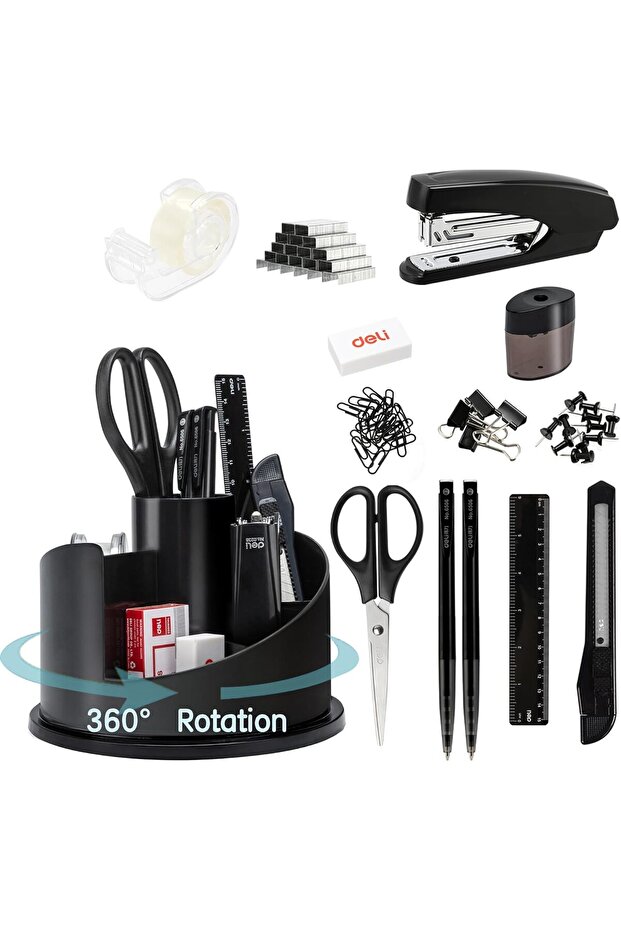 Office Supplies Set, 1045 Pcs-Desk Accessory Organizer Kit, Stapler Set, Rotating Multi-Functio