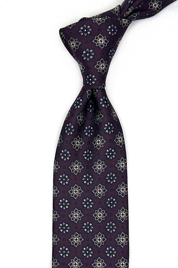 Burgundy Motif Pattern Classic Tie with Handkerchief K13563