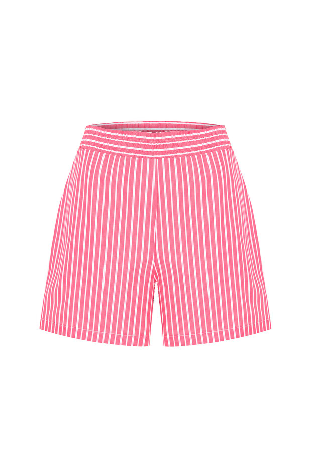 Women's Pink Striped Mini Shorts with Elastic Waist
